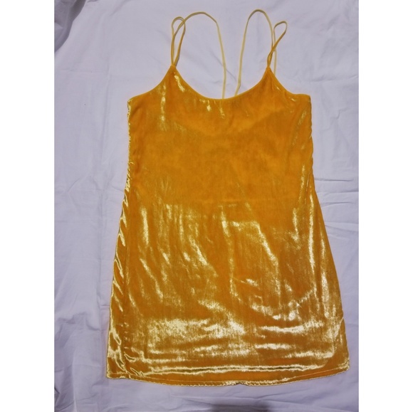 ZARA Mustard Yellow Velvet Trafaluc Slip Dress S - Picture 4 of 6